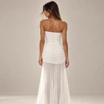 Vestido Strapless de tul largo Blanco