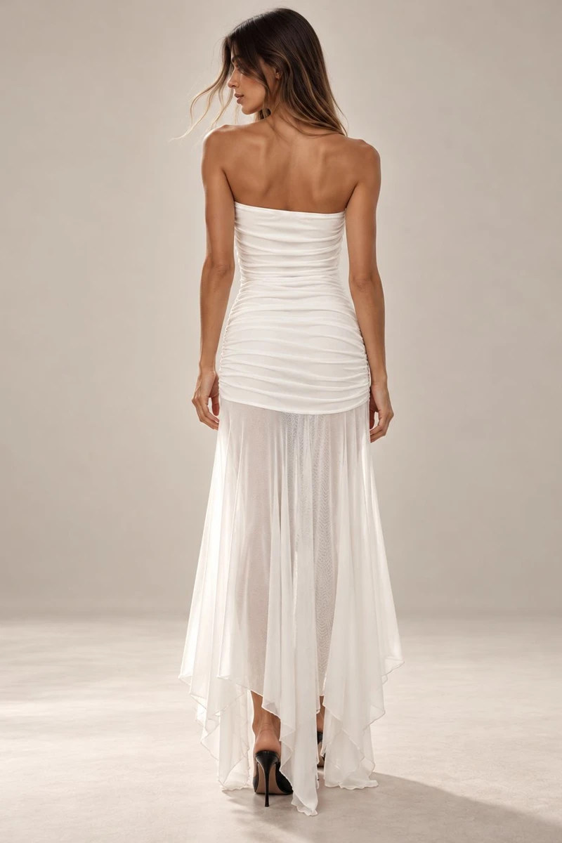 Vestido Strapless de tul largo Blanco