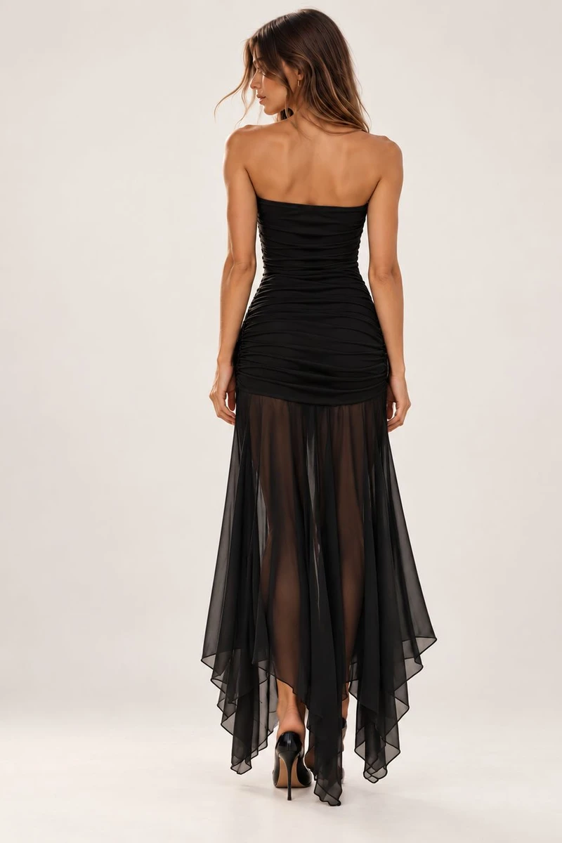 Vestido Strapless de tul largo Negro