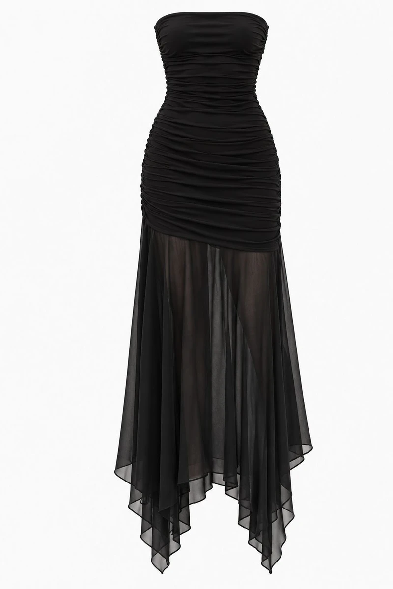 Vestido Strapless de tul largo Negro